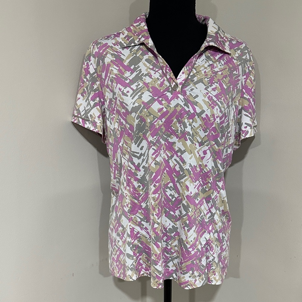 *TAIL* Short Sleeve Button-Down Top Multicolor Abstract Print Size Large
